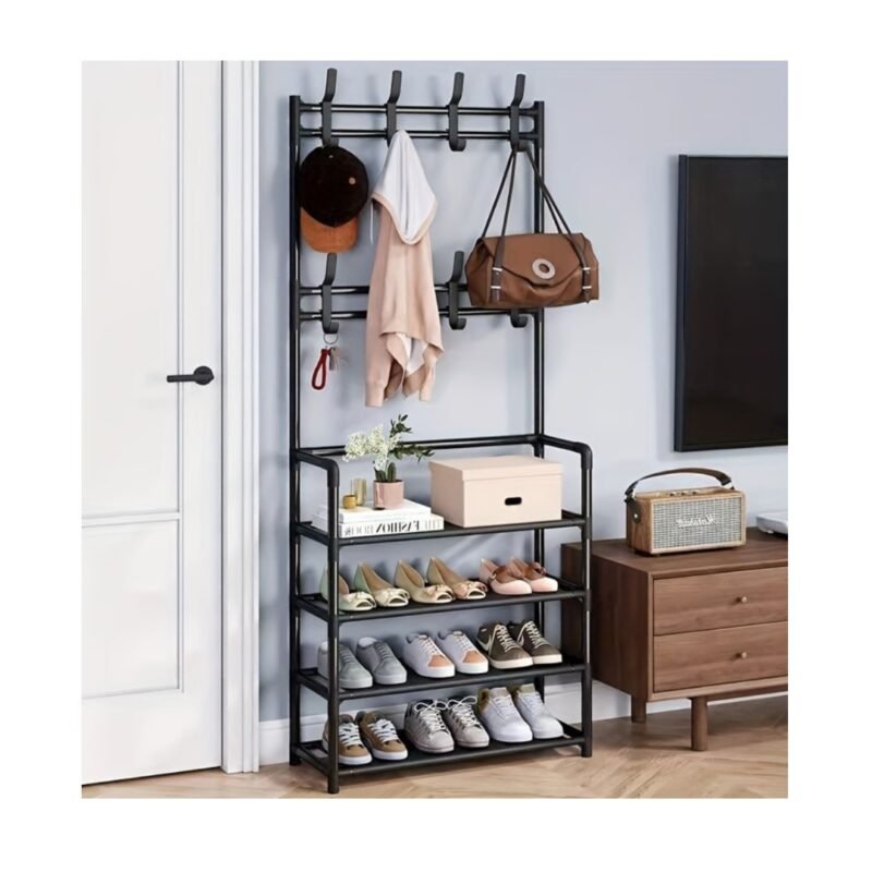 realeshop-metalliki-papoytsothiki-rafiera (2) Μεταλλική Παπουτσοθήκη Ραφιέρα με Κρεμάστρες